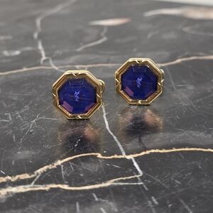 Yves Saint Laurent Rive Gauche Era YSL Octagon Blue Glass Gold Tone Logo